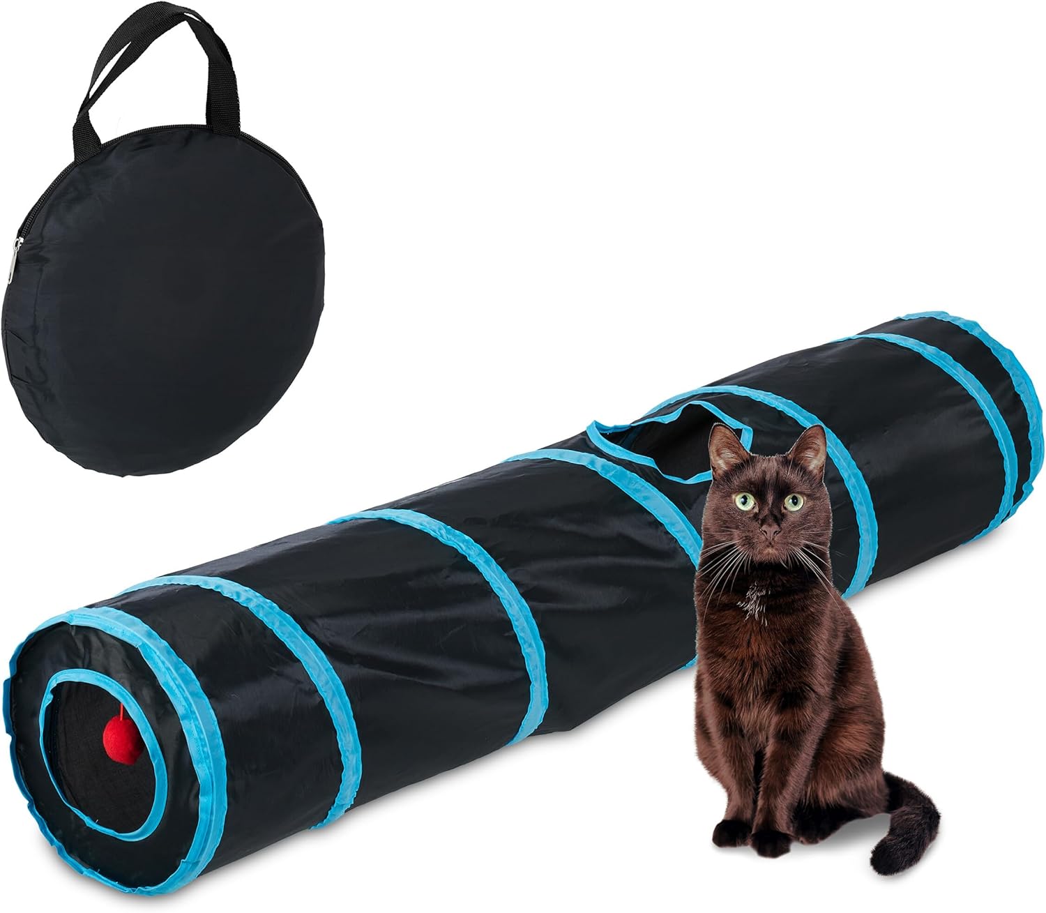 Relaxdays Cat Tunnel, Foldable Cat Tube, W x D: 115 x 24 cm, Play Tunnel, Cat Accessories, 3 Outputs, Nylon, Colourful