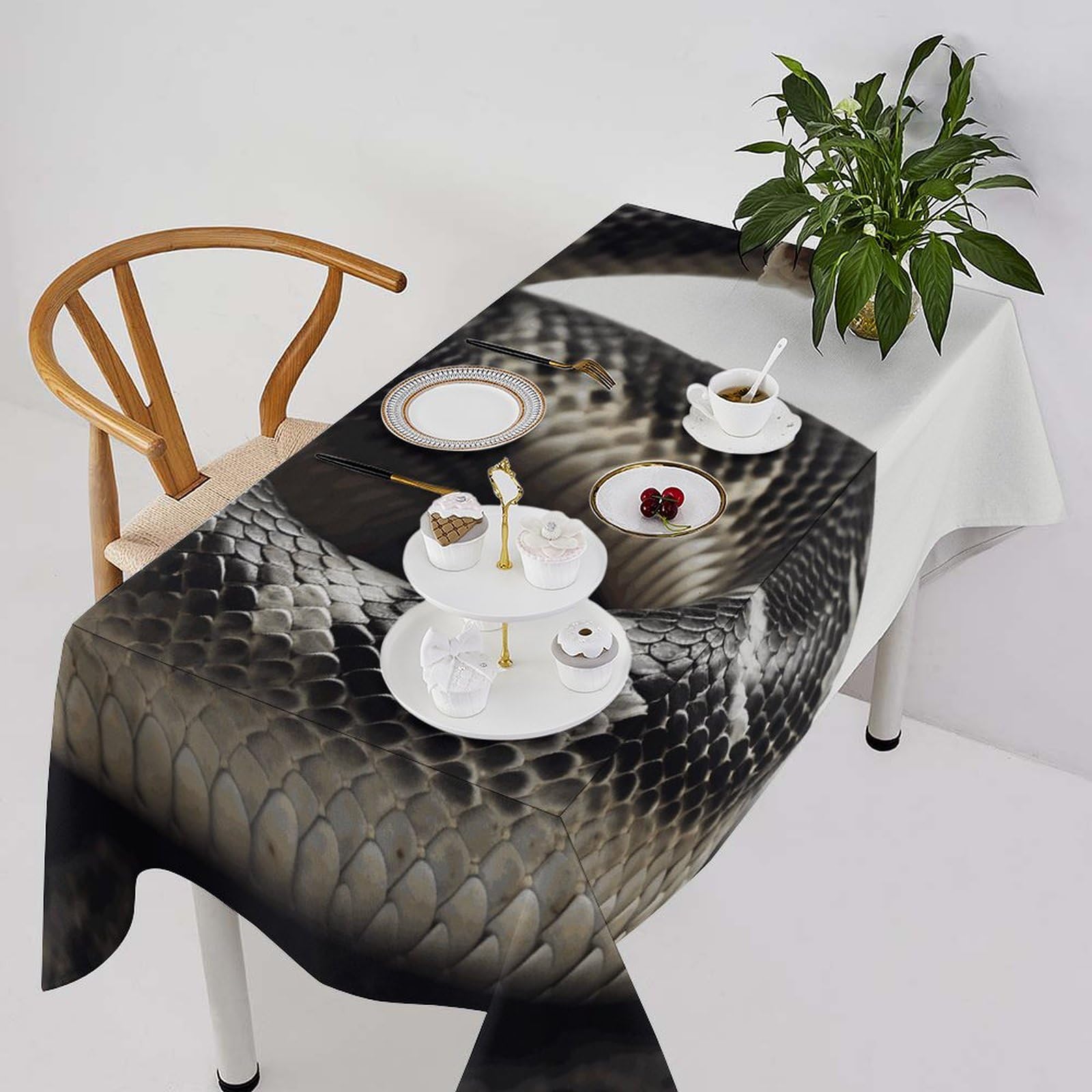 Nappe rectangulaire motif serpent cobra imperméable et lourde pour table salle à manger