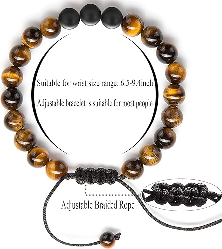 Miniatura 3 de Pulsera elástica Hamoery con cuentas naturales de ojo de tigre de 8 mm, para mujer y hombre