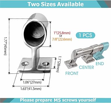 ハイレッグ 手すりエンドスタンション 高耐久 316ステンレススチール 船舶用金具 ボート&ヨット用 1個 エンド、1インチ