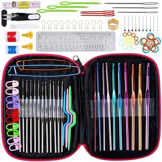 Fictory Juego de 100 herramientas para tejer suéteres, reduce el dolor de muñeca, ganchos de ganchillo de metal duraderos