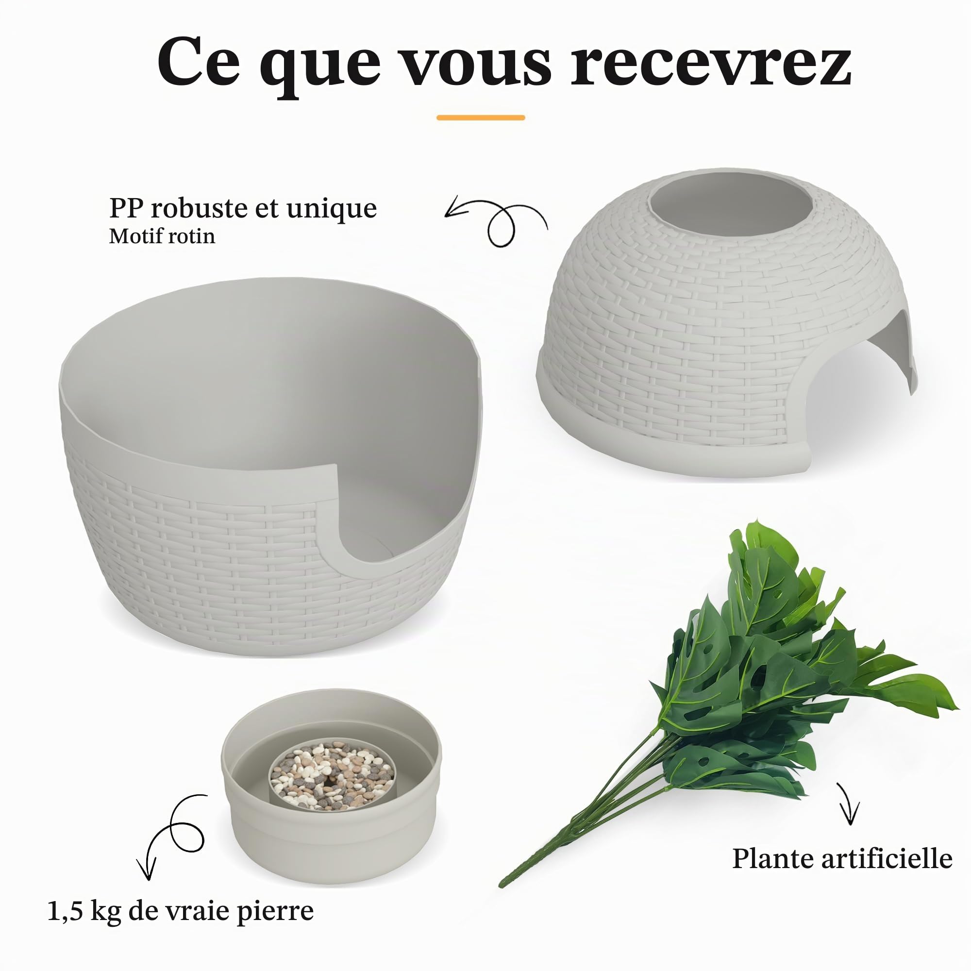 SUNVIVI Litière pour chat avec plante artificielle et pelle, bac à litière caché avec contrôle des odeurs et filtre à charbon dans le salon, la chambre à coucher, le coin, blanc cassé