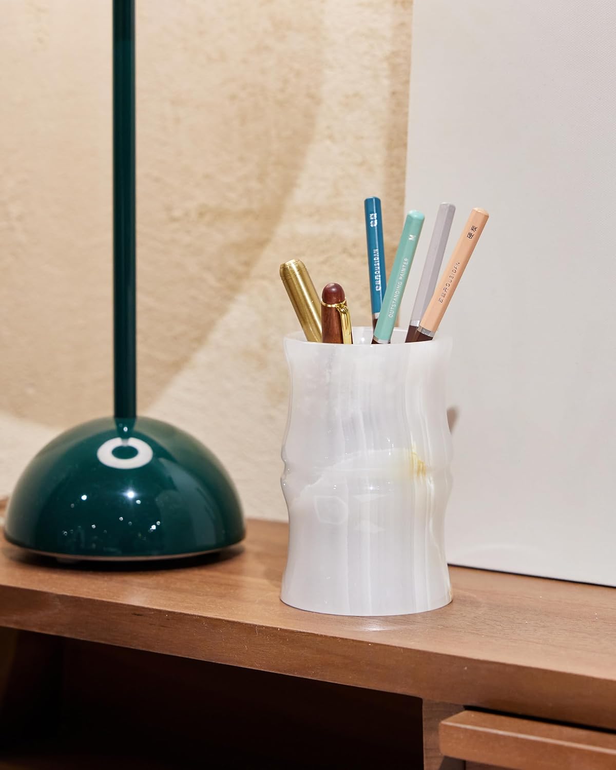 Afghanistan Natural Jade Stone Pen Holder for Desk, Elegant High-End and Unique Gifts, Home Office Desk Decor for Women and Men, Gifts for Seniors, Best Office Gifts Ideas. (Translucent)