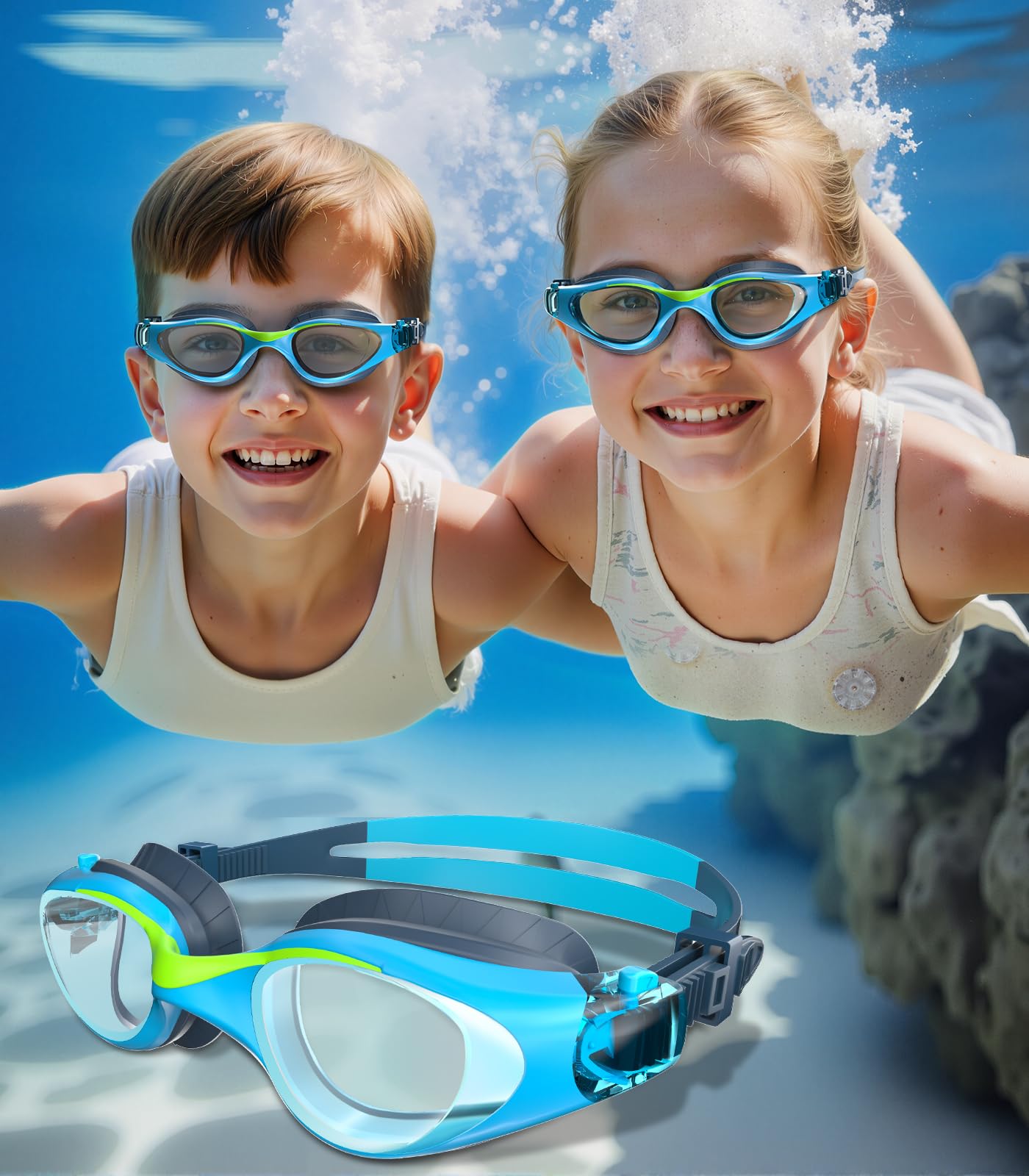 Gafas de Natación para Niños Antivaho Protección UV Ajustable Suave 6-14 Años