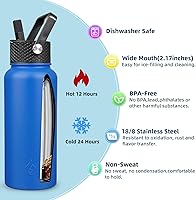 Vista 242 de BJPKPK - Botellas de agua aisladas con tapa de popote, botellas de agua de acero inoxidable de 40 onzas con 3 tapas, termo a prueba de fugas libre