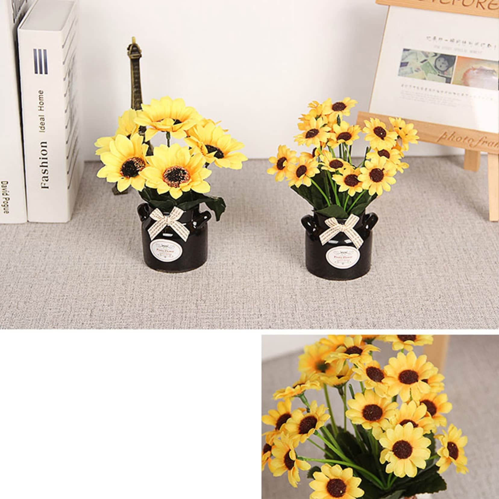 Amazon｜向日葵 造花 ひまわり 田園風 牛乳瓶のセラミック花瓶付き