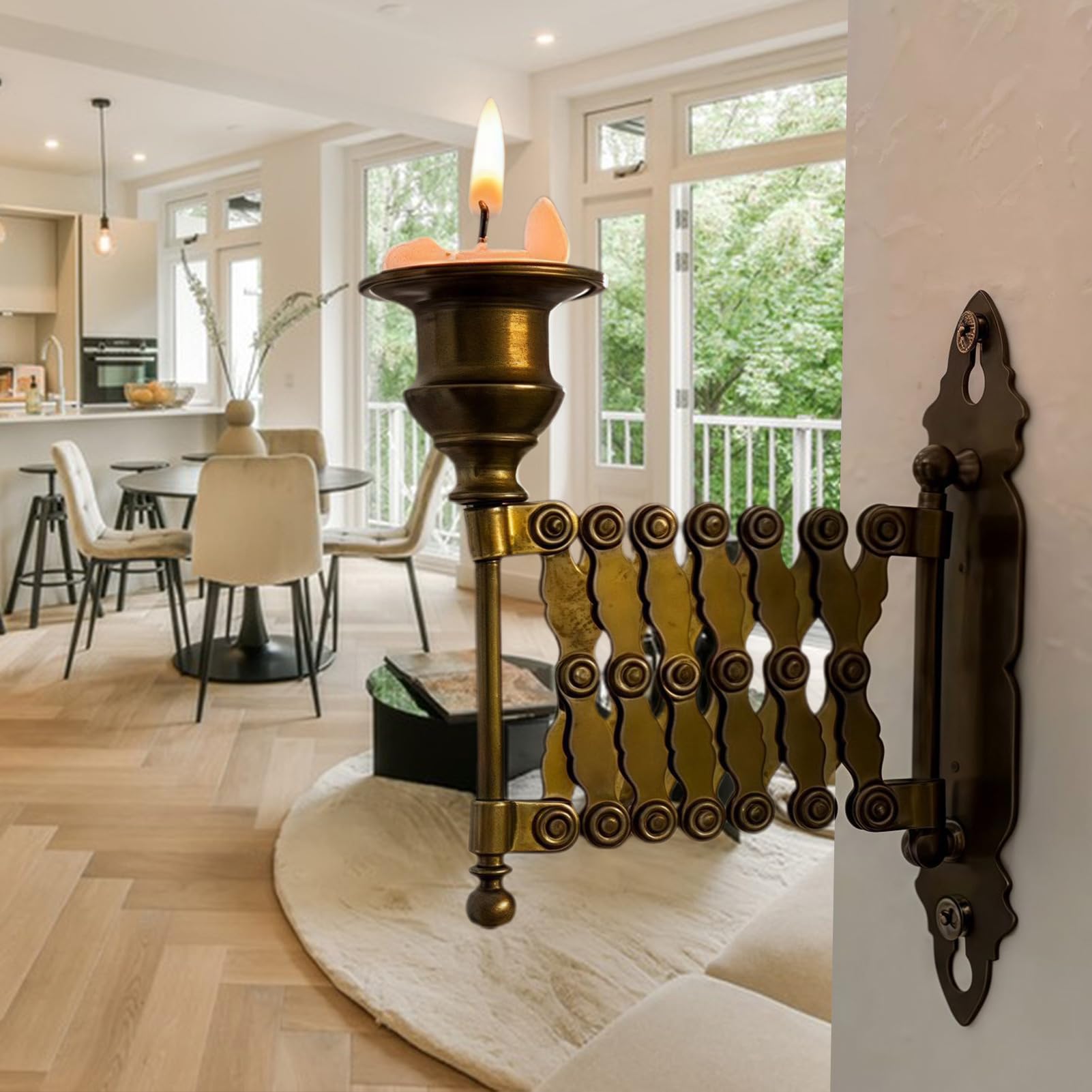 Candelabro de pared de metal vintage con brazo extensible de diseño robusto