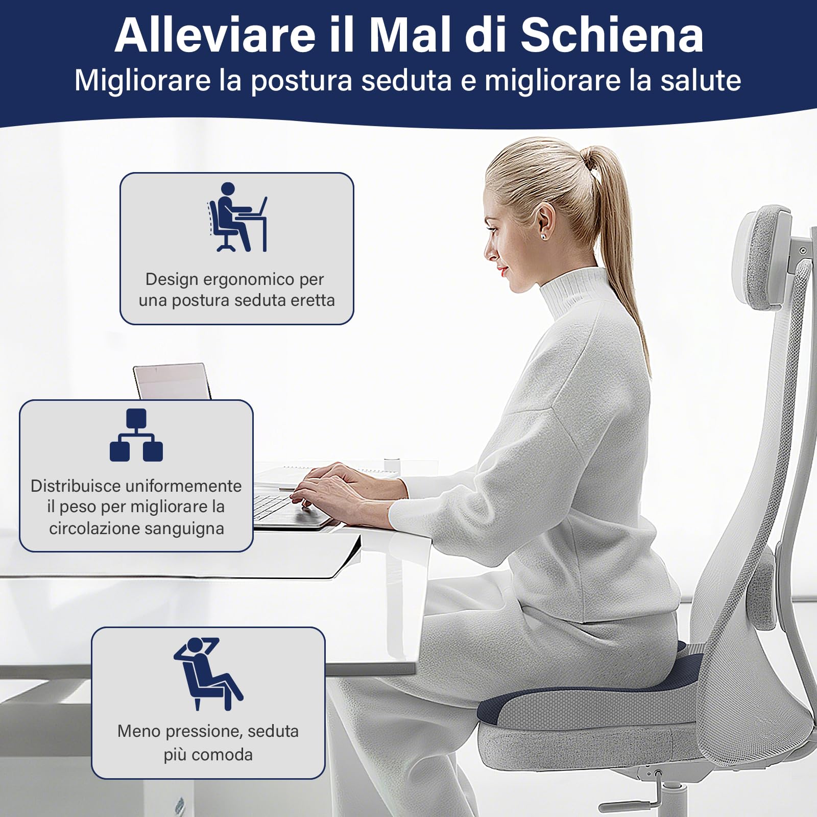 Cuscino Sedia Ufficio, Cuscino Ortopedico Seduta per Coccige, Memory Foam Cuscino Ergonomico Sedia Ufficio, Alleviare il Dolore Cuscino per Sedia per Ufficio Auto Gaming - Grigio Scuro