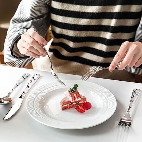 Miniatura 6 de HIKAA Juego de 60 piezas de cubiertos de acero inoxidable, juego de cubiertos modernos para la cocina, juego de cubertería con espejo pulido con