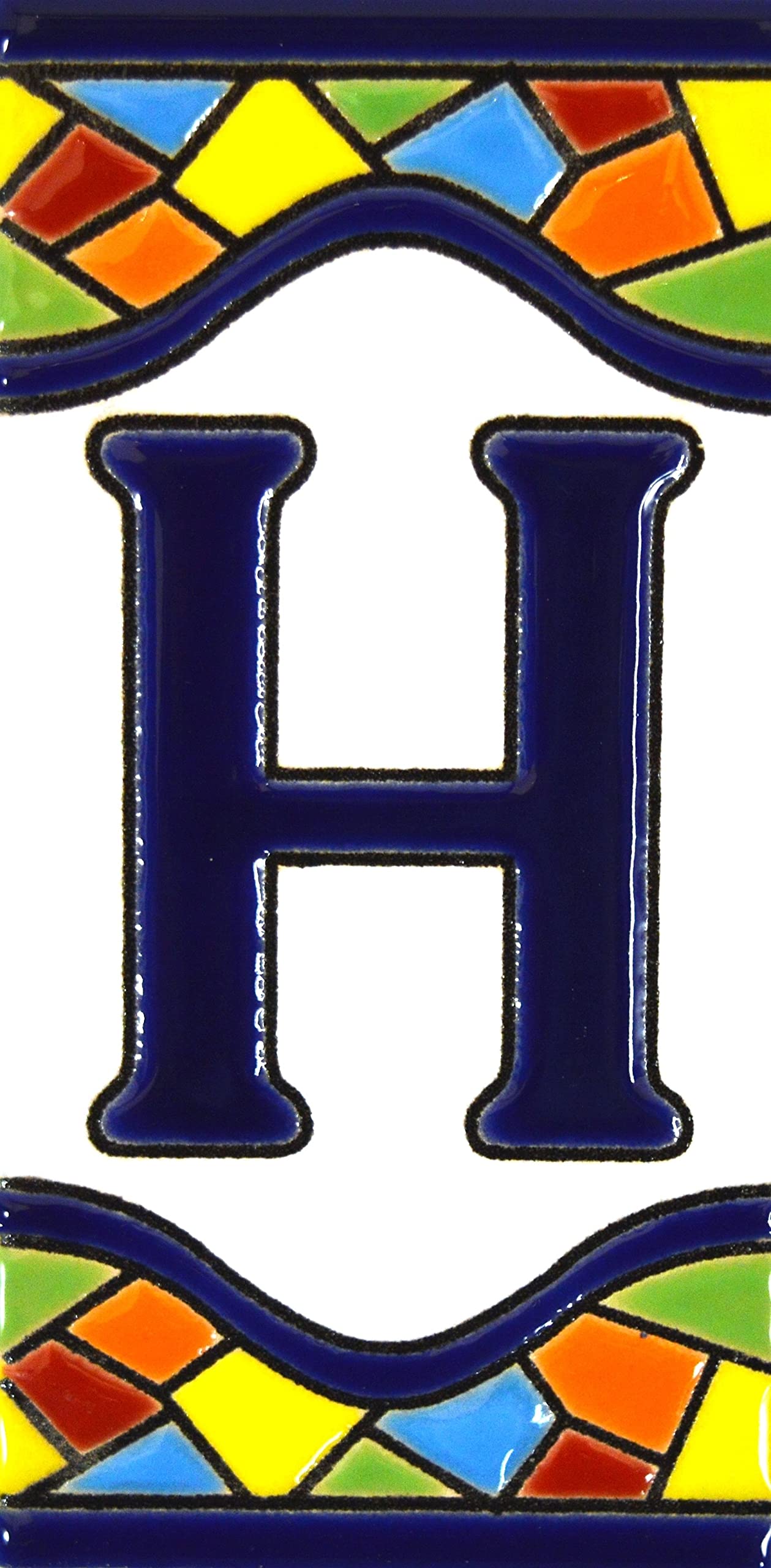 Art Escudellers Letter "H" House Letters 4 Inch. Handpainted House Letter Tiles For Signs, Addresses And Names. Address Numbers For Houses. House Address Numbers And Letters. Design Mosaico Mediano 4,29" X 2,13" (Letter H)