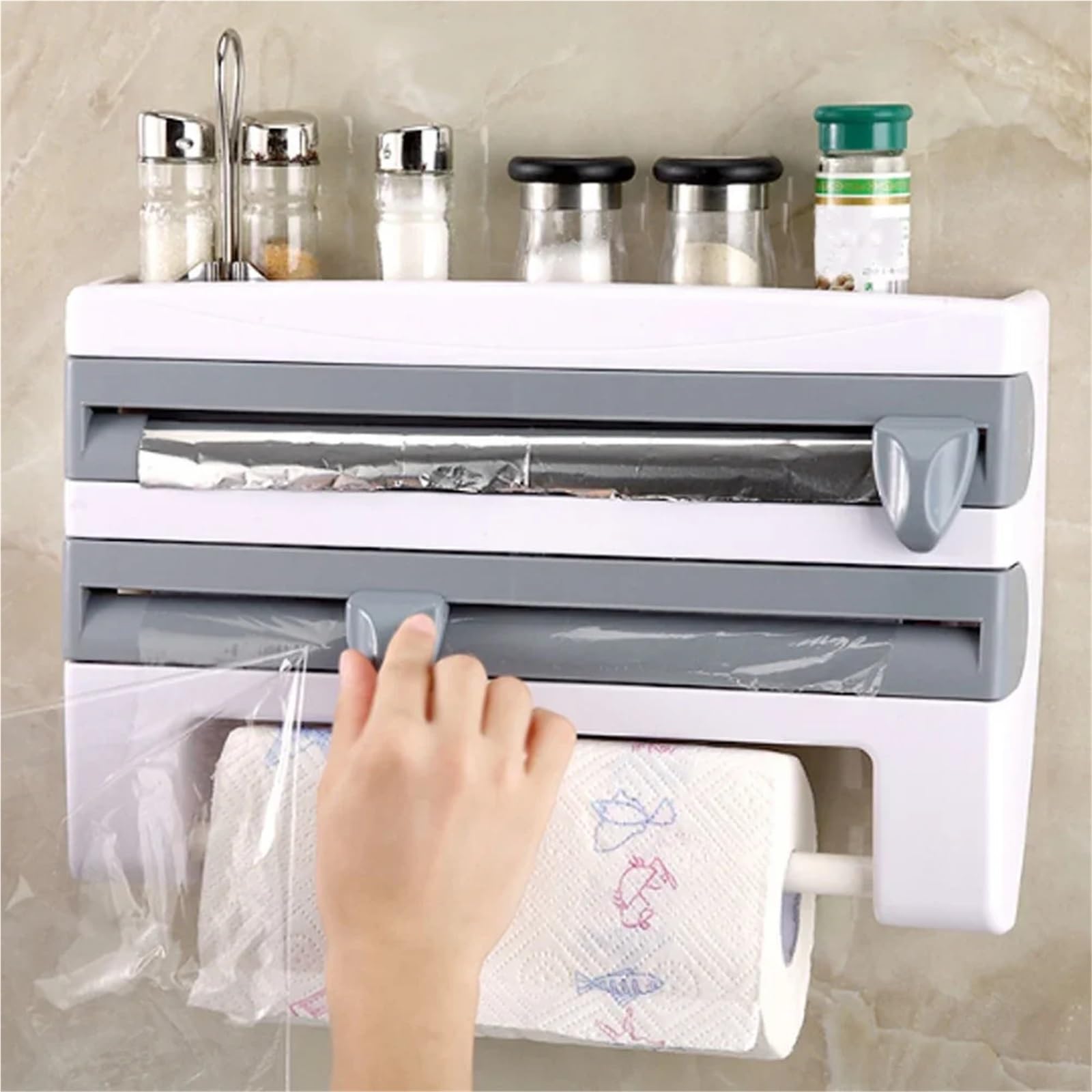 Portarollos de Papel Soporte de Pared for Rollo Papel Cocina, Color Gris para Espacios Pequeños