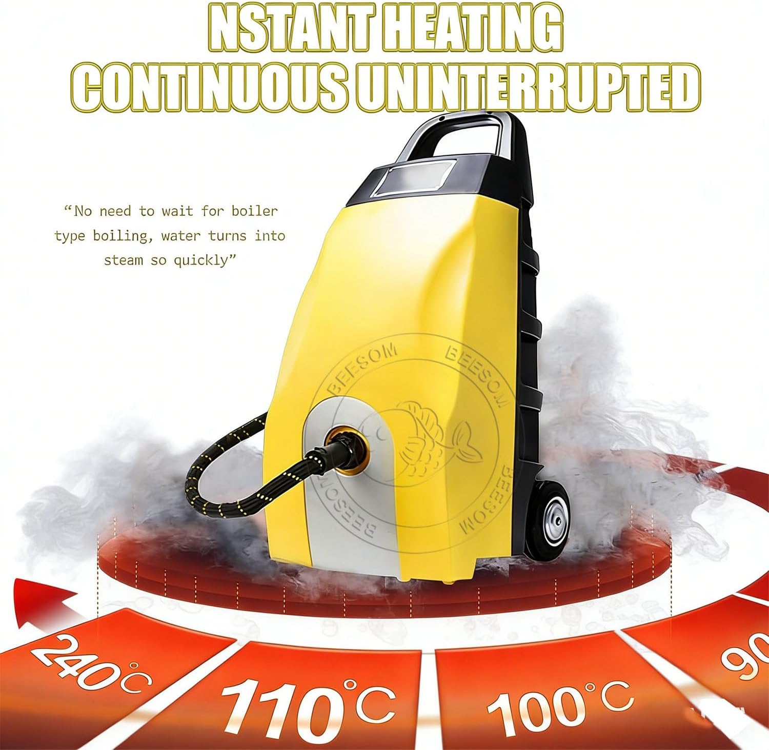Commercial Steamer Cleaner 3000W Heavy Duty,Multi Purpose High Temp Steam Washer,230°F High Temperature,Safety Lock Design,Efficiently Removes Grease,for Restaurant Kitchen and Household