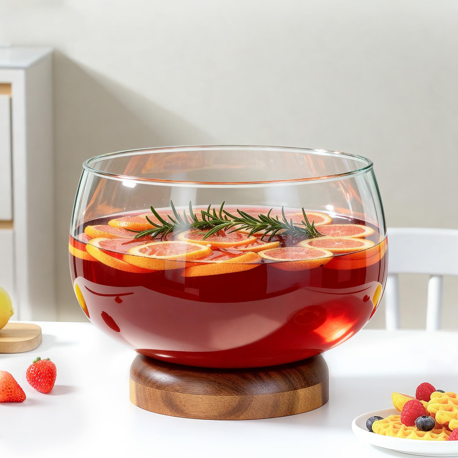 NiHome Cuenco de cristal con base de madera (extra grande)