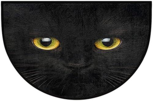 Miniatura 3 de Tapete semicircular redondo para puerta de entrada interior con ojos de animal negro, tapete antideslizante y absorbente, 24 x 36 pulgadas,