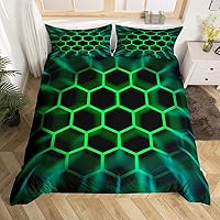 Vista 23 de Juego de ropa de cama de panal de abeja, funda de edredón geométrica 3D de colmena hexagonal de colmena tamaño Queen para niños y hombres, funda