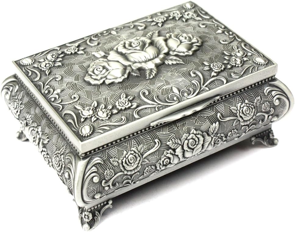 SUMTree Portagioie Vintage In Metallo Con Strass – Beige, 8x7x5.7 Cm – Scrigno Per Anelli E Collane - 2