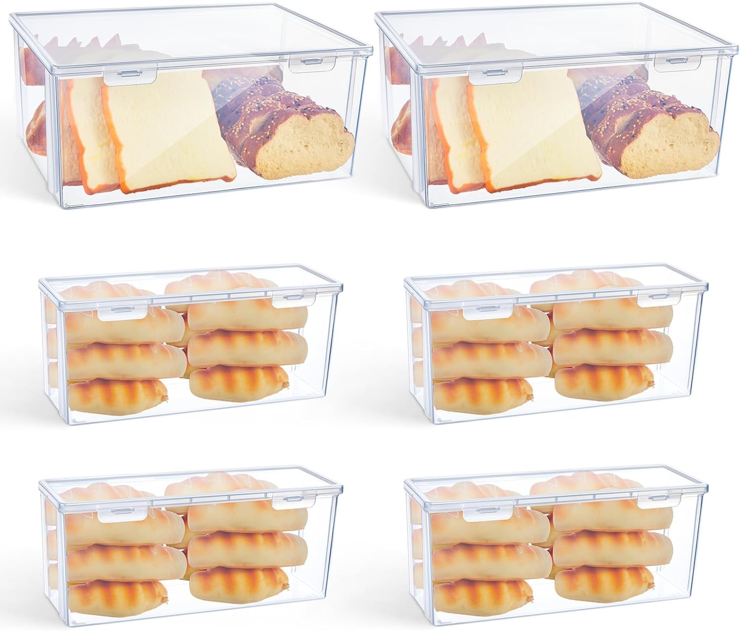 Kigley 6 Pcs Large Plastic Bread Storage Box for Kitchen
