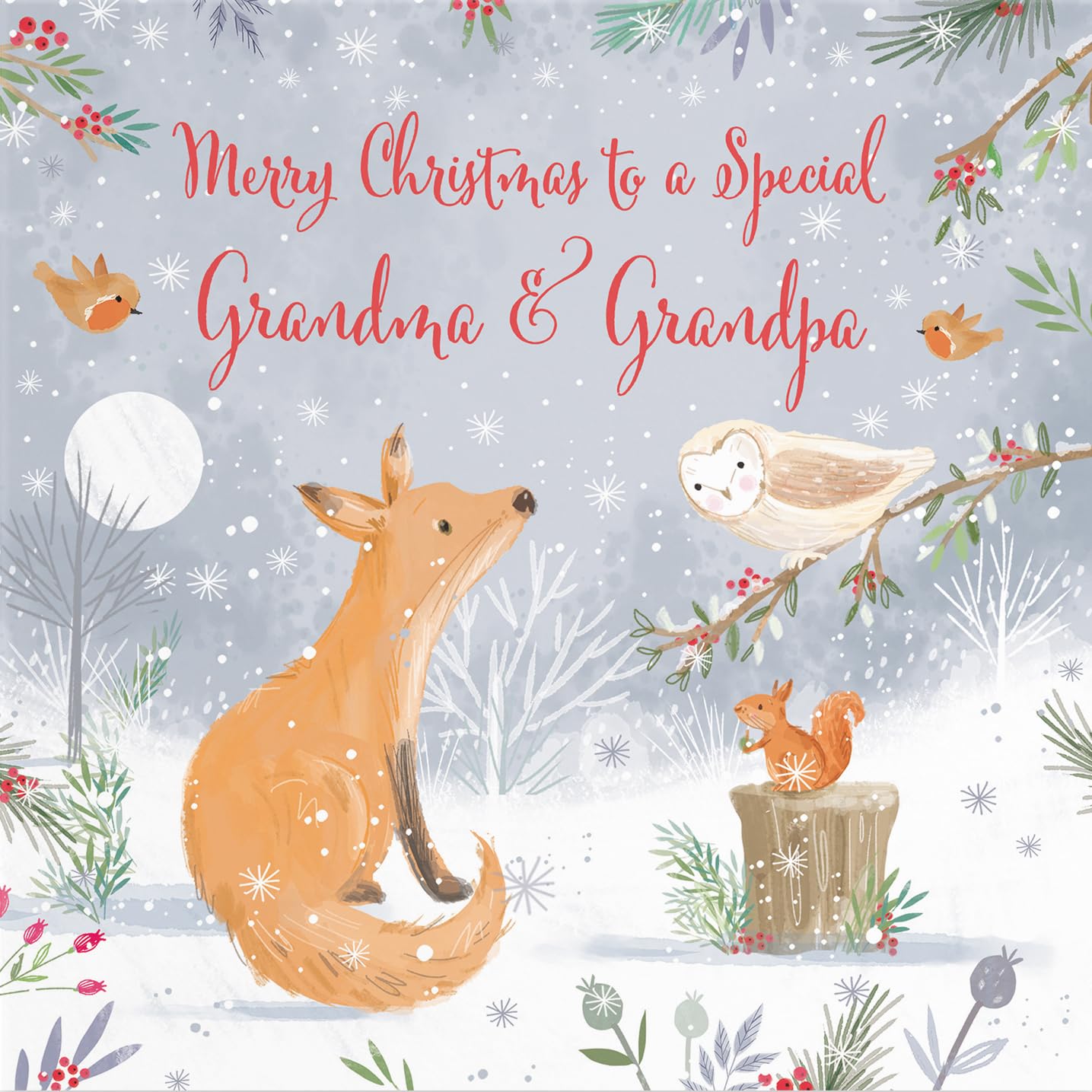 Hunts England, Grandma And Grandpa Cute Fox Christmas Card, Nature's Treasures - Image 2