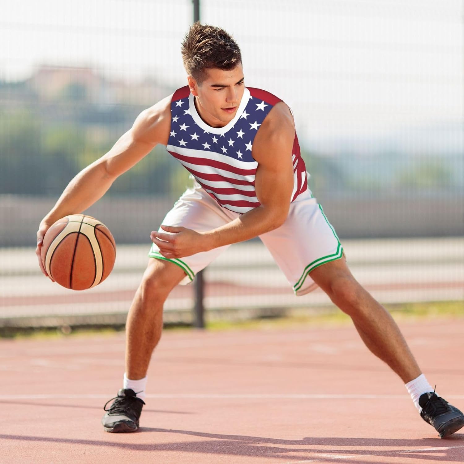 United States Flag Basketball Jerseys Sports 3D Vest Shirt for Men Running Fitness Training Team Jersey