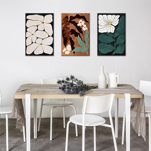 Miniatura 3 de DJSYLIFE Arte de pared abstracto bohemio con flores botánicas vintage, impresiones en lienzo moderno y neutro floral estético para sala de estar,