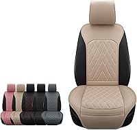 Vista 10 de Sanwom Fundas de Asiento Delantero para Automóvil - Fundas de Asiento de Cuero con Bolsillo de Almacenamiento y Dos Almohadillas para Cinturón