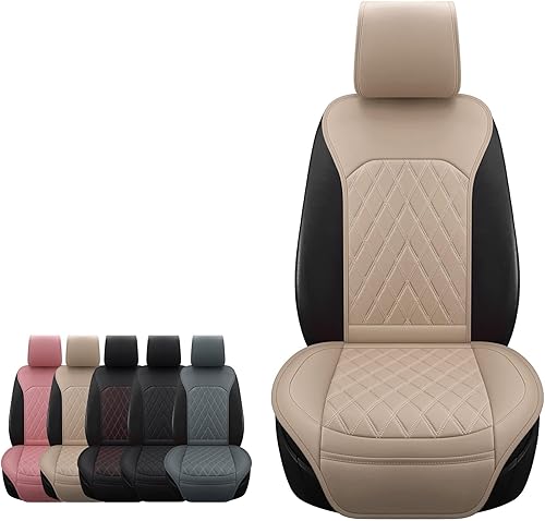 Sanwom Fundas universales de cuero para asiento delantero de automóvil color beige 2 fundas de asiento de lujo antideslizantes impermeables para