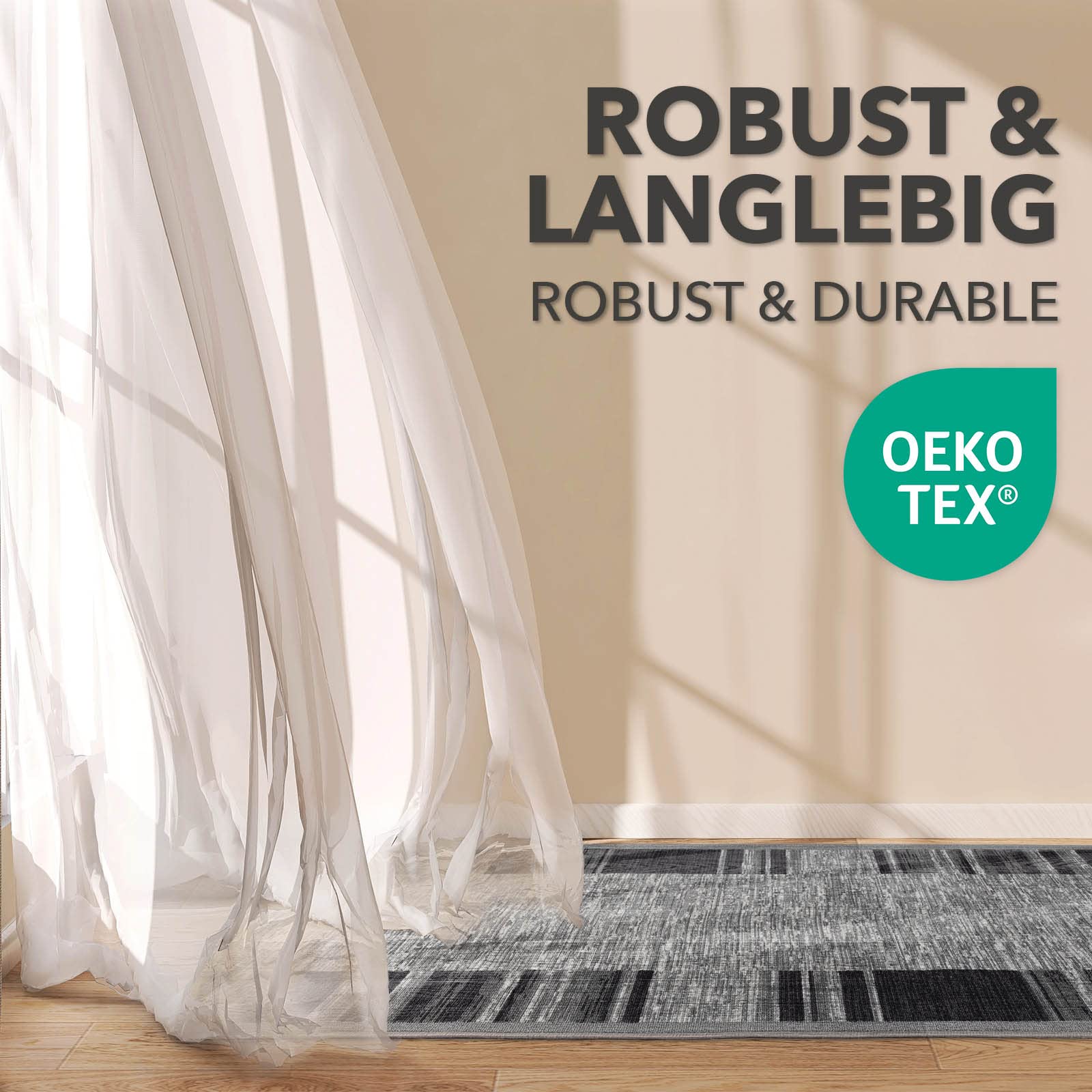 Floordirekt Tappeto passatoia Navona per cucina, corridoio e soggiorno, tappeto con passanti sottili, antiscivolo e antistatico, per corridoio, corridoio (80 x 900 cm)