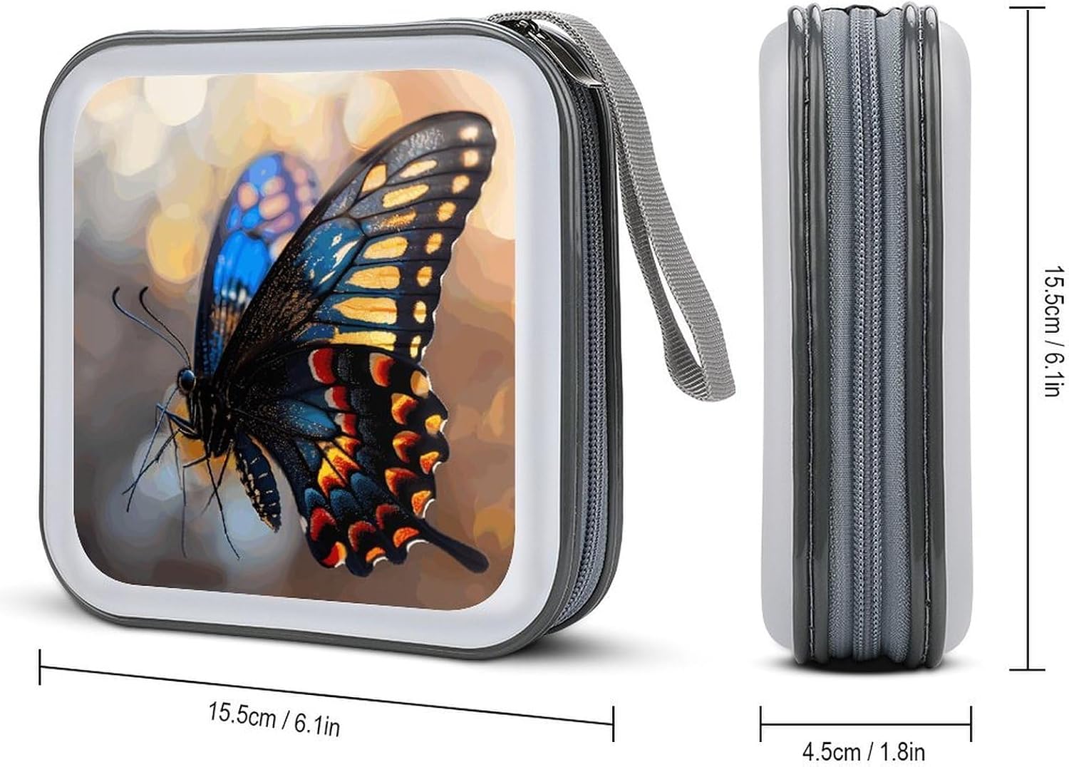 Colorful Butterfly CD Case 40 Discs Heavy Duty Bag Binder Storage Booklet Album Portable DVD CD Case Holder for Car Sturdy Hard Plastic Disc Cases for Home Office Travel image 2
