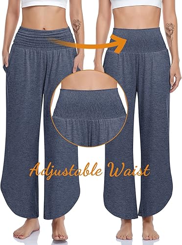 Miniatura 5 de UEU - Pantalones de yoga de pierna ancha para mujer, cintura alta, cómodos, para danza, deportivos, holgados, casuales, suaves, con bolsillos