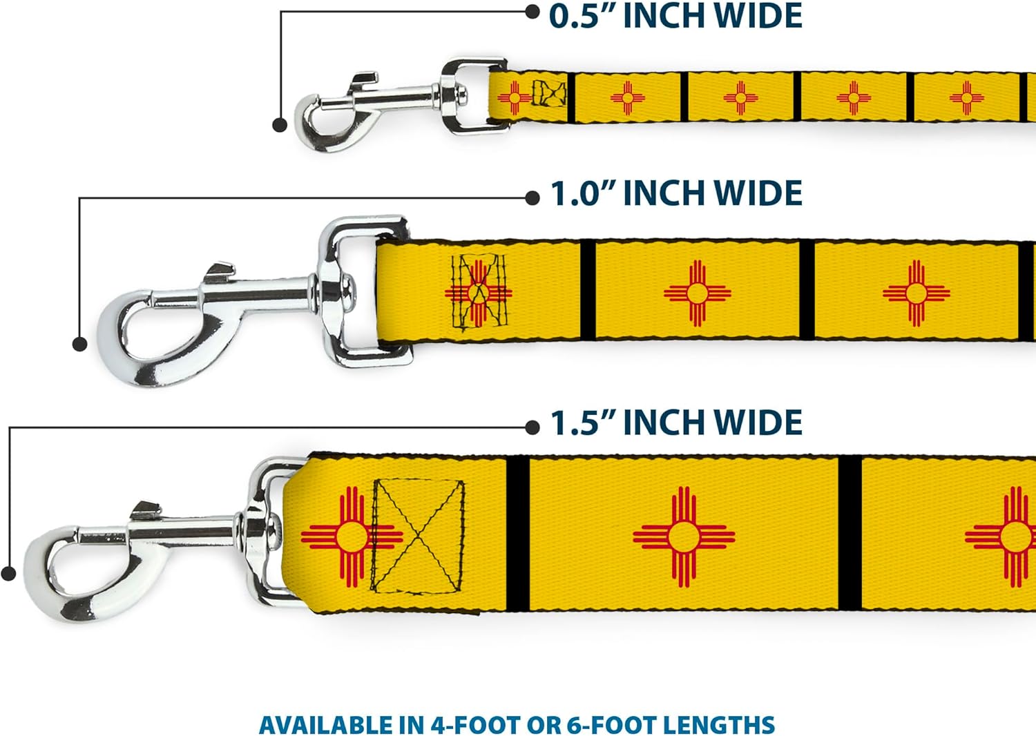 Dog Leash New Mexico Flag Black 6 Feet Long 1.0 Inch Wide