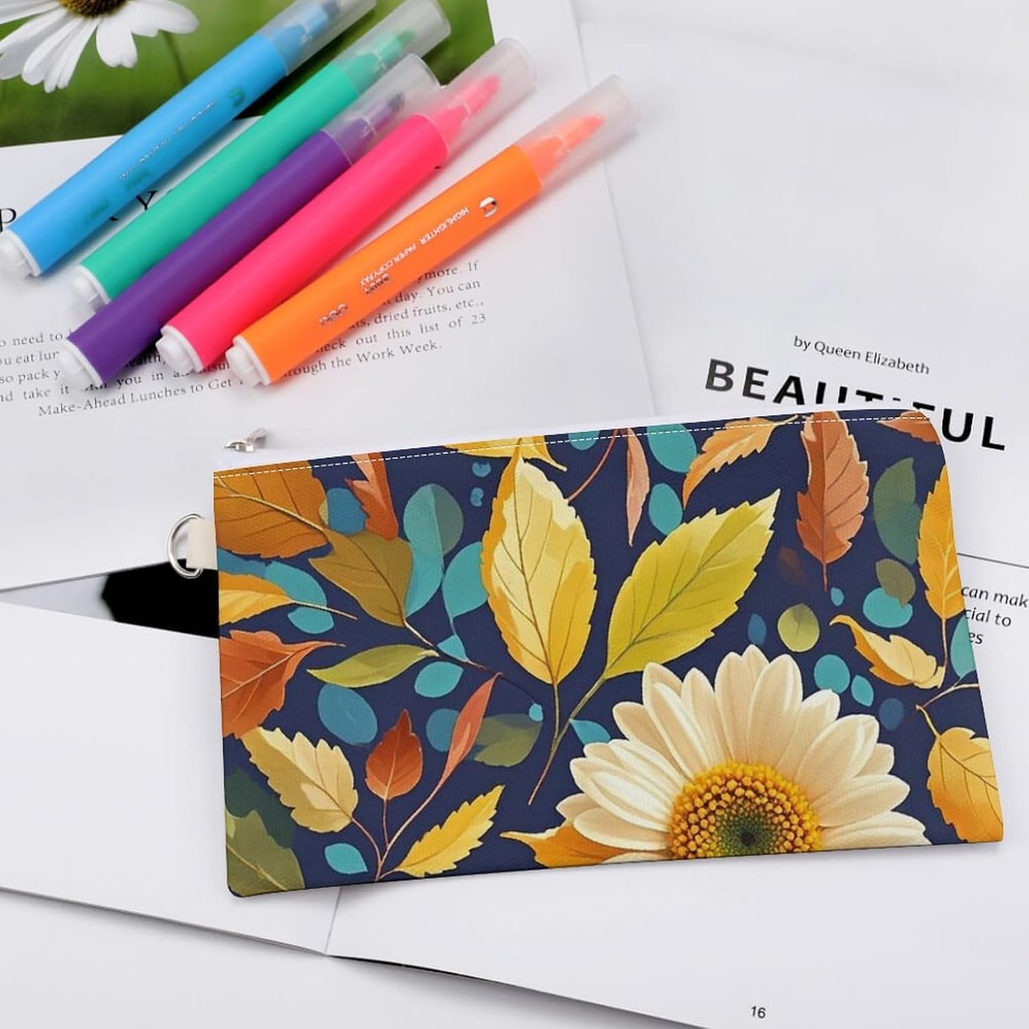 Leaves And Flowers Coin Purse Coin Pouch with Zipper for Men Women Portable Change Wallet Canvas Coin Bag