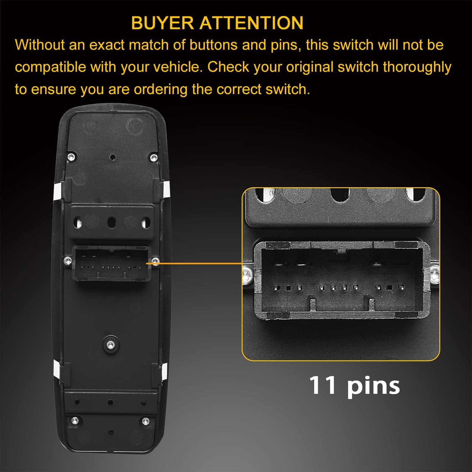 56046823AE Power Window Master Control Switch Fit For 2011-2020 Chrysler 300, For 2015-2017 Chrysler 200, For 2011-2019 Dodge Charger, For 2016-2022 Ram 1500 2500 3500 With Double Auto Button,3+8 Pins