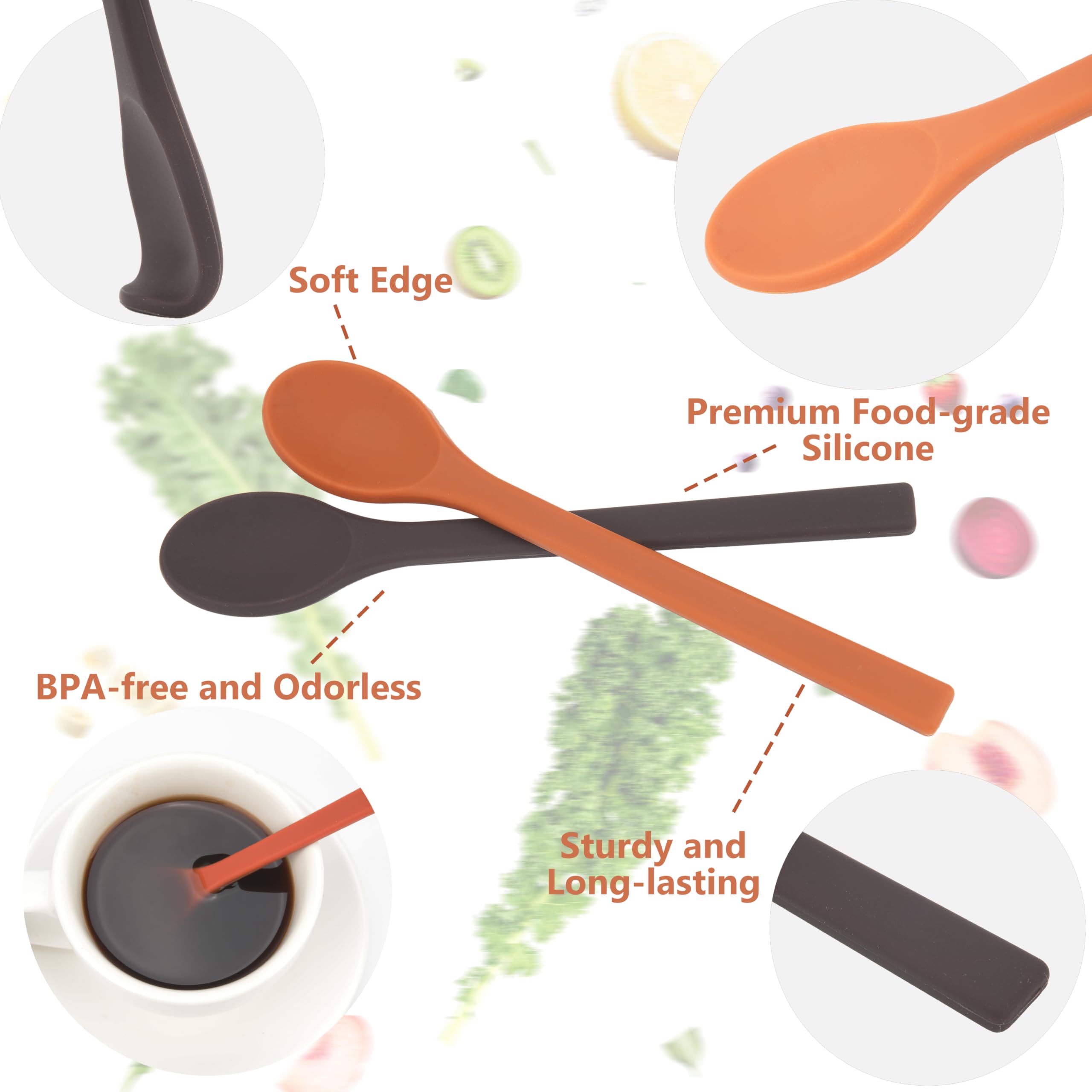 Paquete de 4 cucharas agitadoras de silicona, cucharas reutilizables para café y té, agitadores de café de 6.85 pulgadas, accesorios de café, grado alimenticio, aptas para lavavajillas