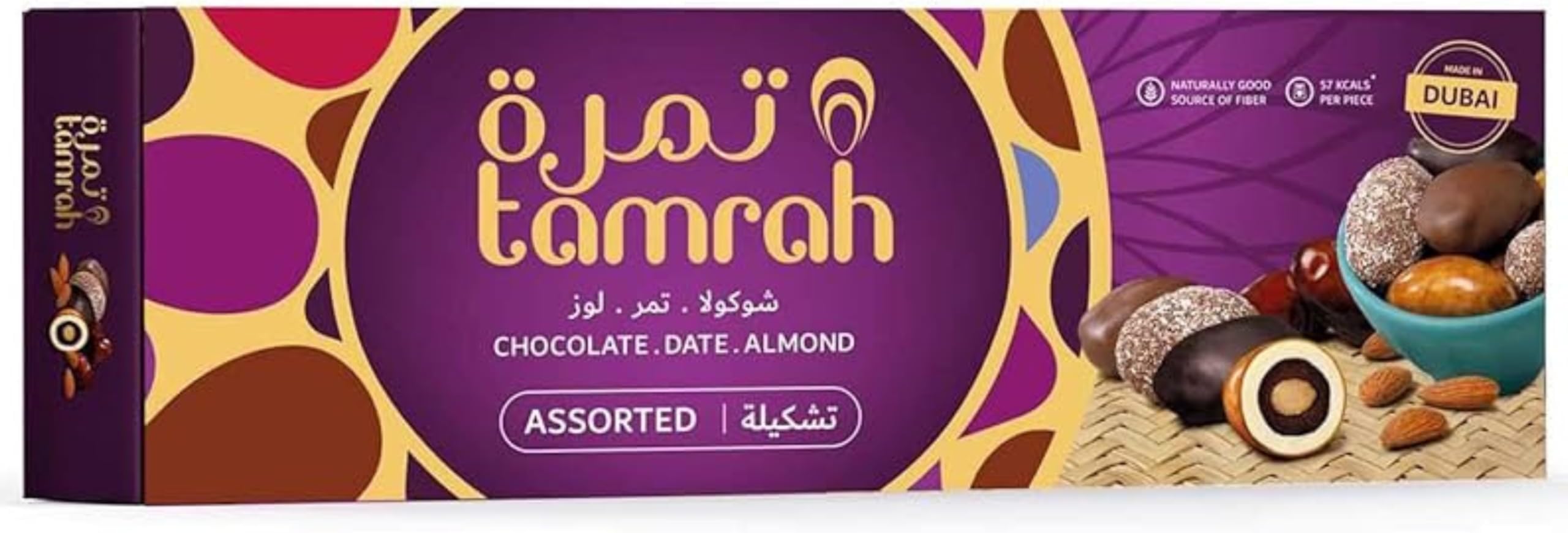 Assorted Chocolate Caramel, Milk, Dark, and Coconut | Premium Pure Chocolates with Crunchy Almonds Stuffed Inside Succulent Dates, Perfect for Birthdays and Special Occasions – 270g Gift Box