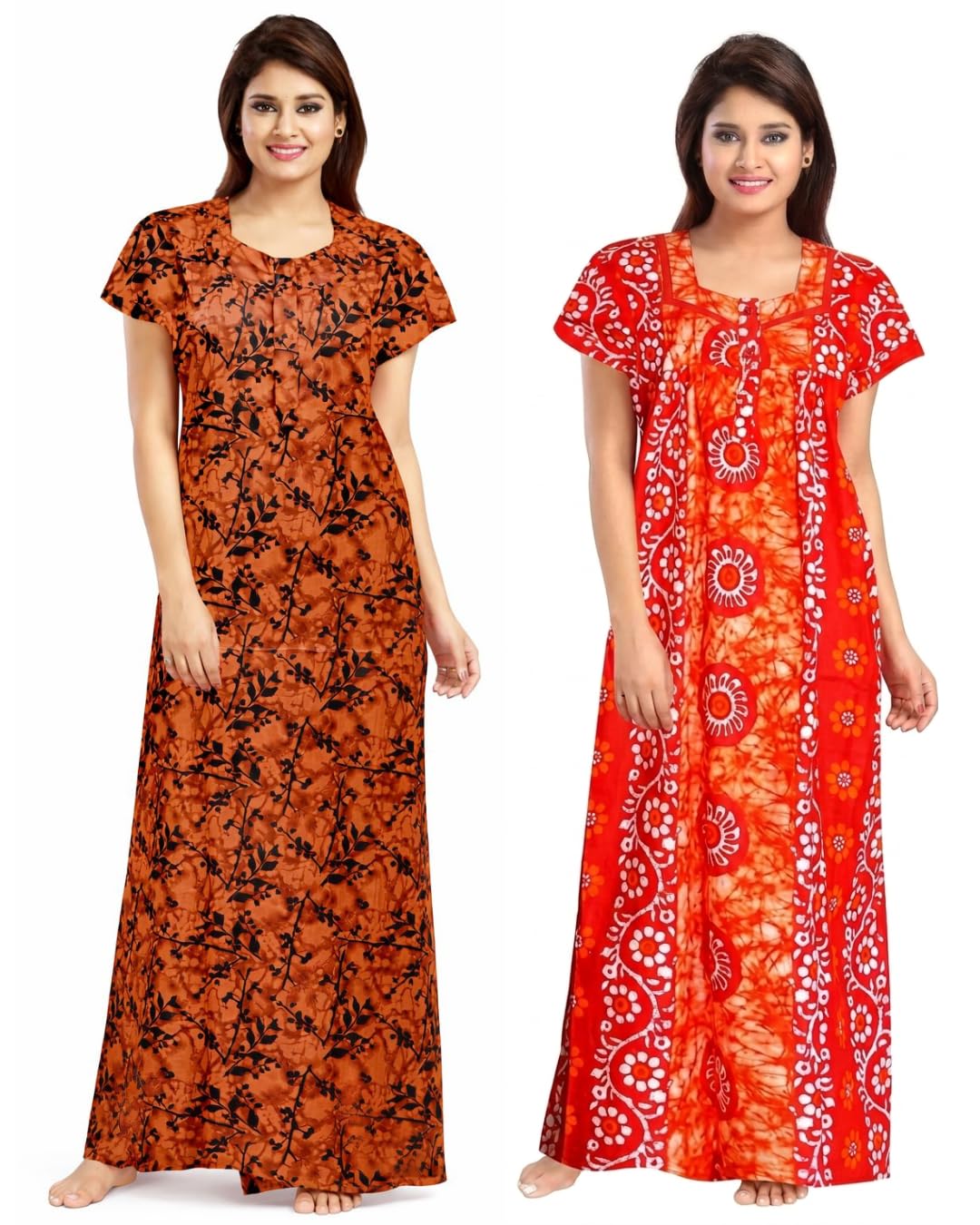 Women Cotton Printed Nighty Soft Breathable Maxi Night Dress Floral Nightgown Comfortable Sleepwear House Dress Lounge Wear Combo Pack of 2-image-45