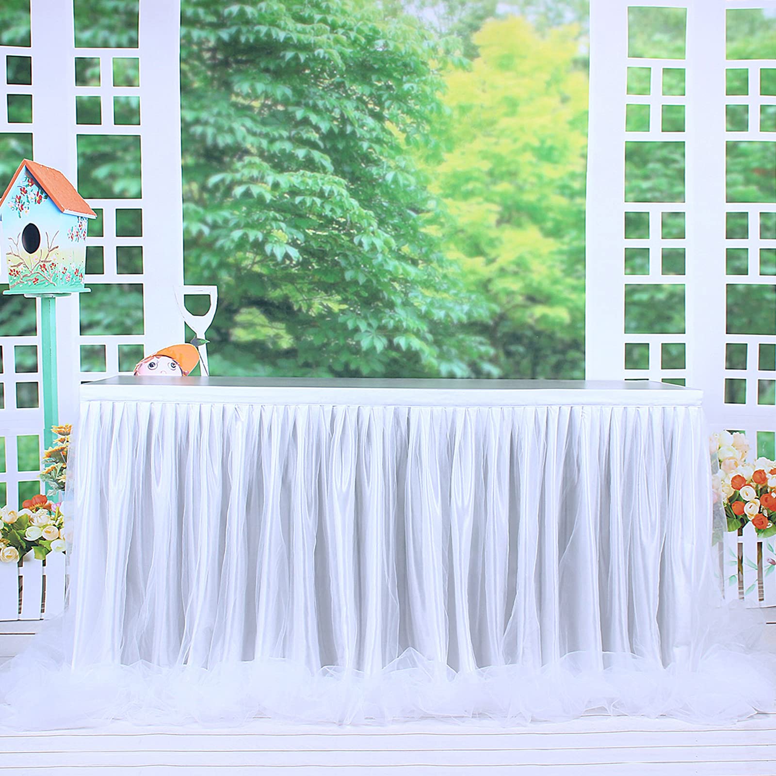 Tulle Gonna da Tavolo Copertina per Doccia per Bambini Matrimonio Parti Decorazione Bianco,14 FT (L427cm×H77cm)