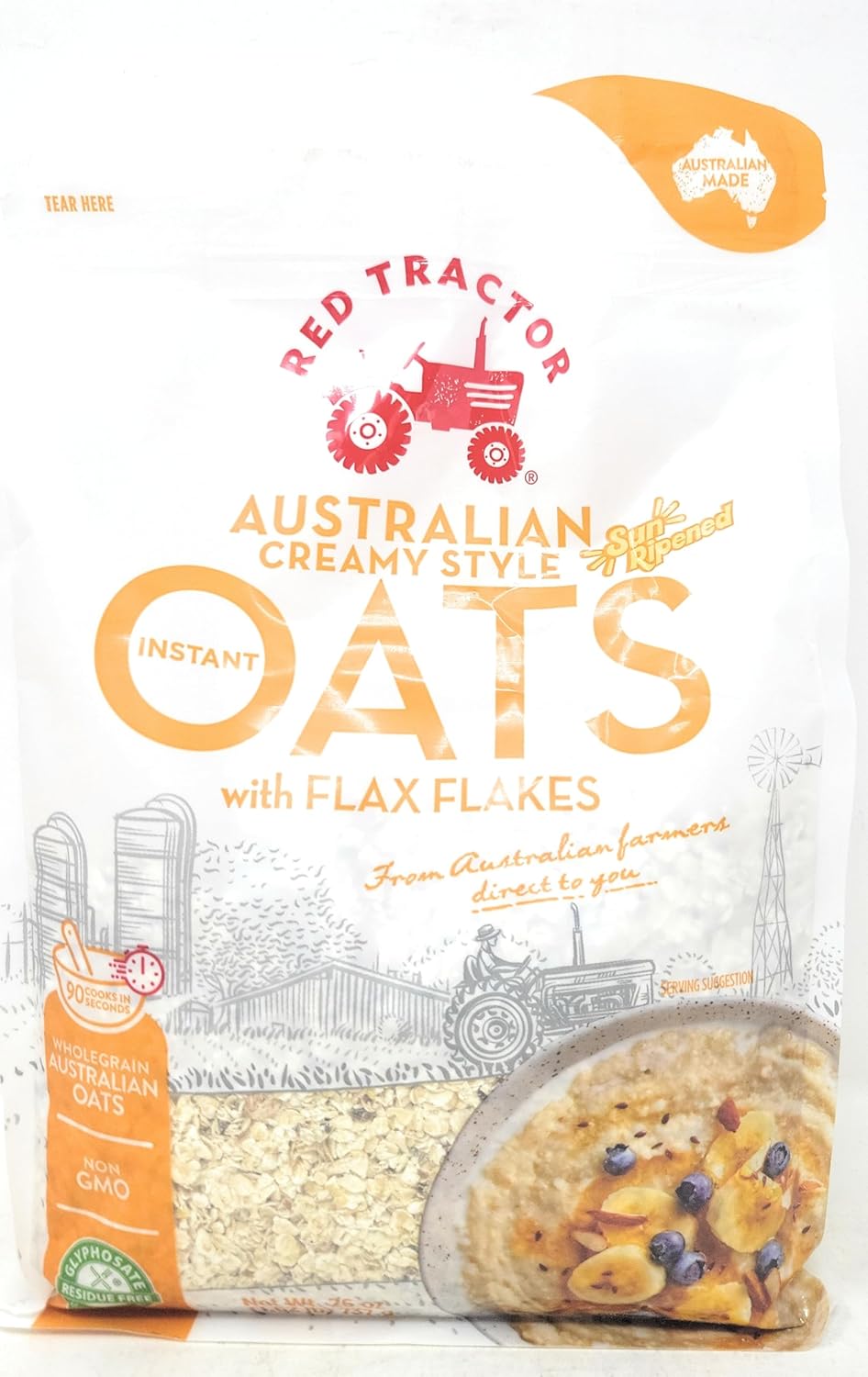 Avena Instantánea Cremosa Red Tractor con Hojuelas de Lino, 26 oz