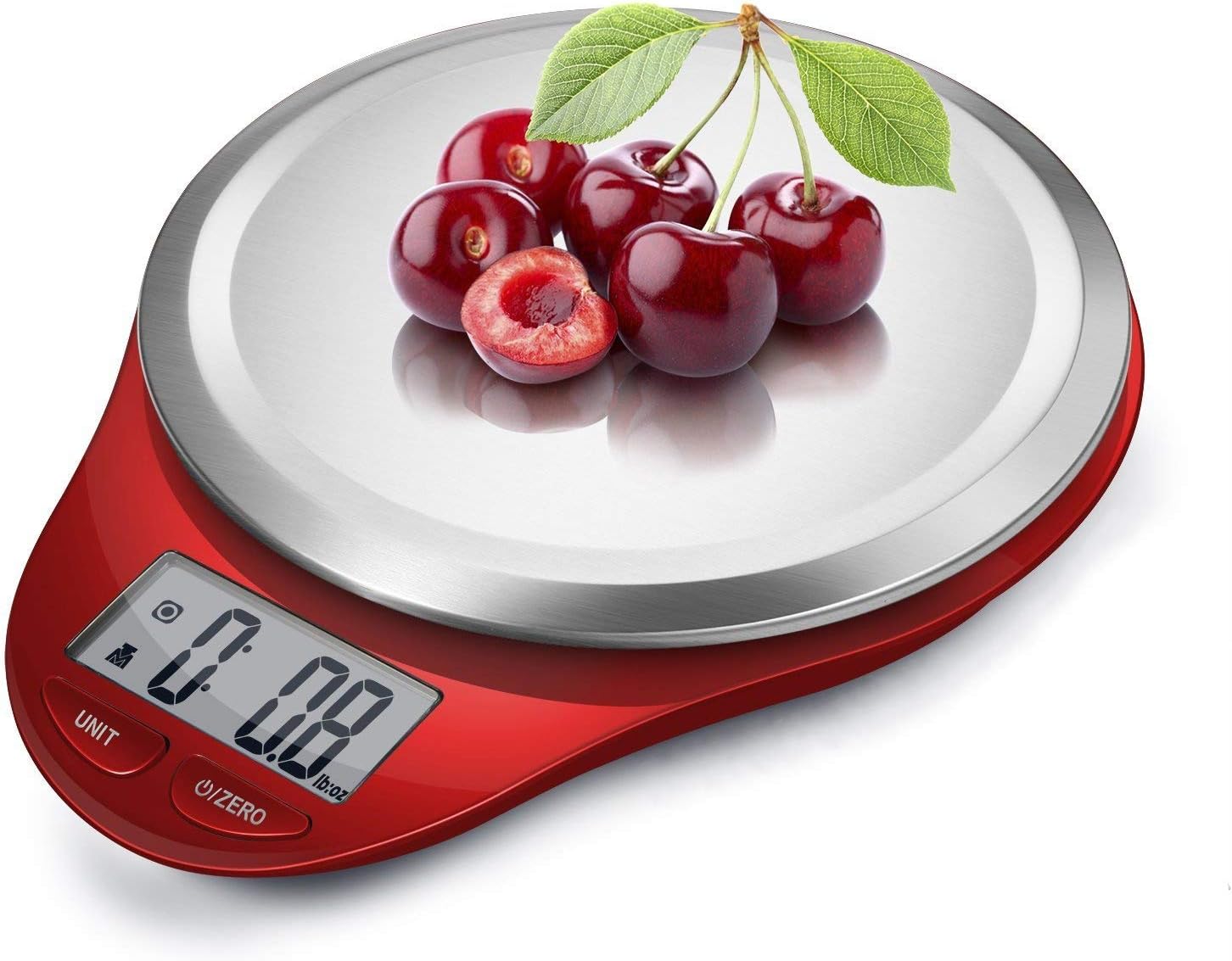 CAMRY Digital Kitchen Scale with Dough Scraper, High Accuracy Multifunction Food Scale with Fingerprint Resistant Coating,Tare & Auto Off Function Red
