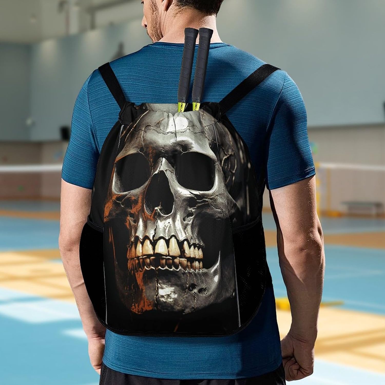Fitness Drawstring Backpack Waterproof Gym Bag Eerie Scary Skull Lightweight Dry And Wet Separation Swim Bag