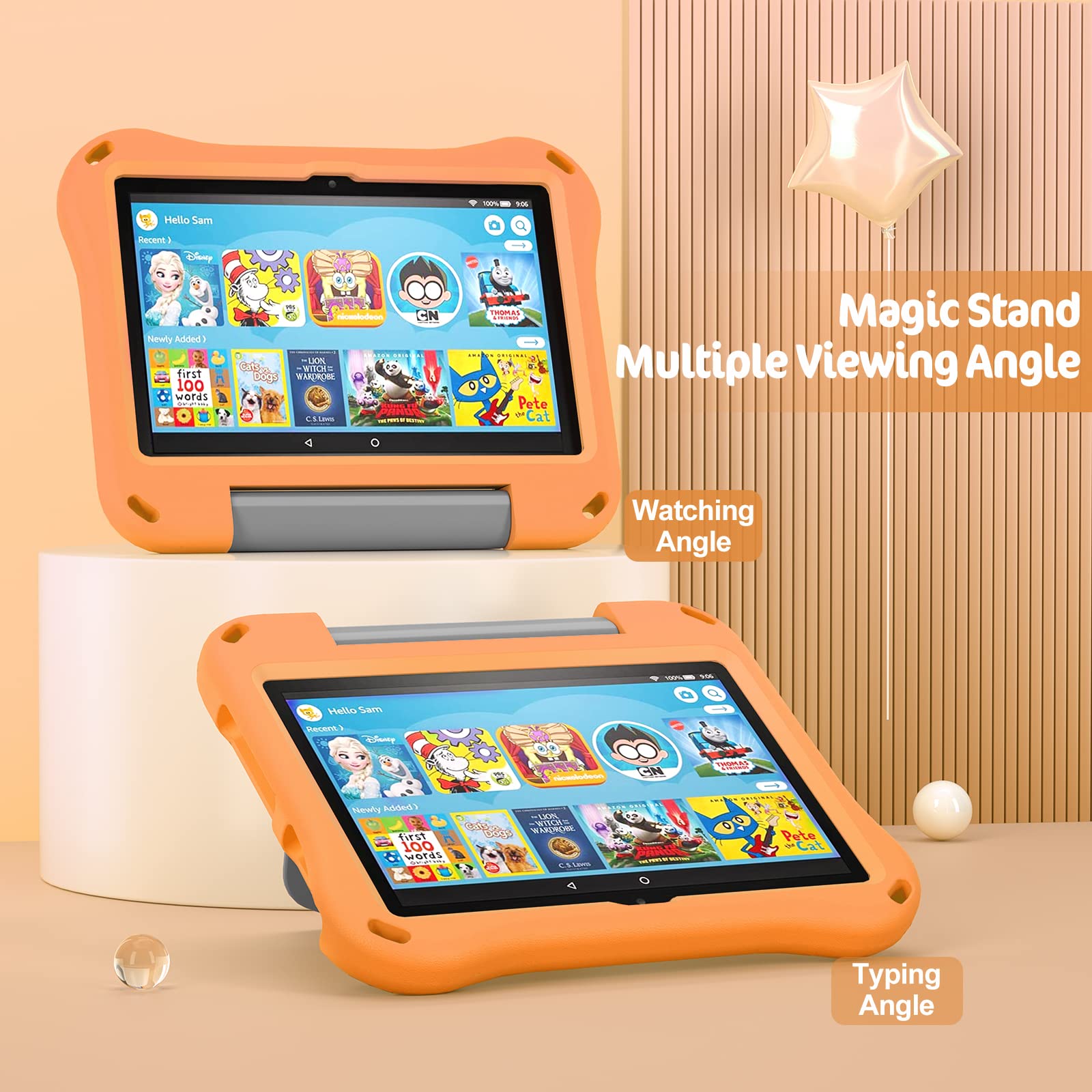 Tablet 8 Case and Cover for Kids-Ubearkk Lightweight Shockproof Kids Friendly Cover Case with Handle Stand (12th Generation,2024/2022 Release),Orange