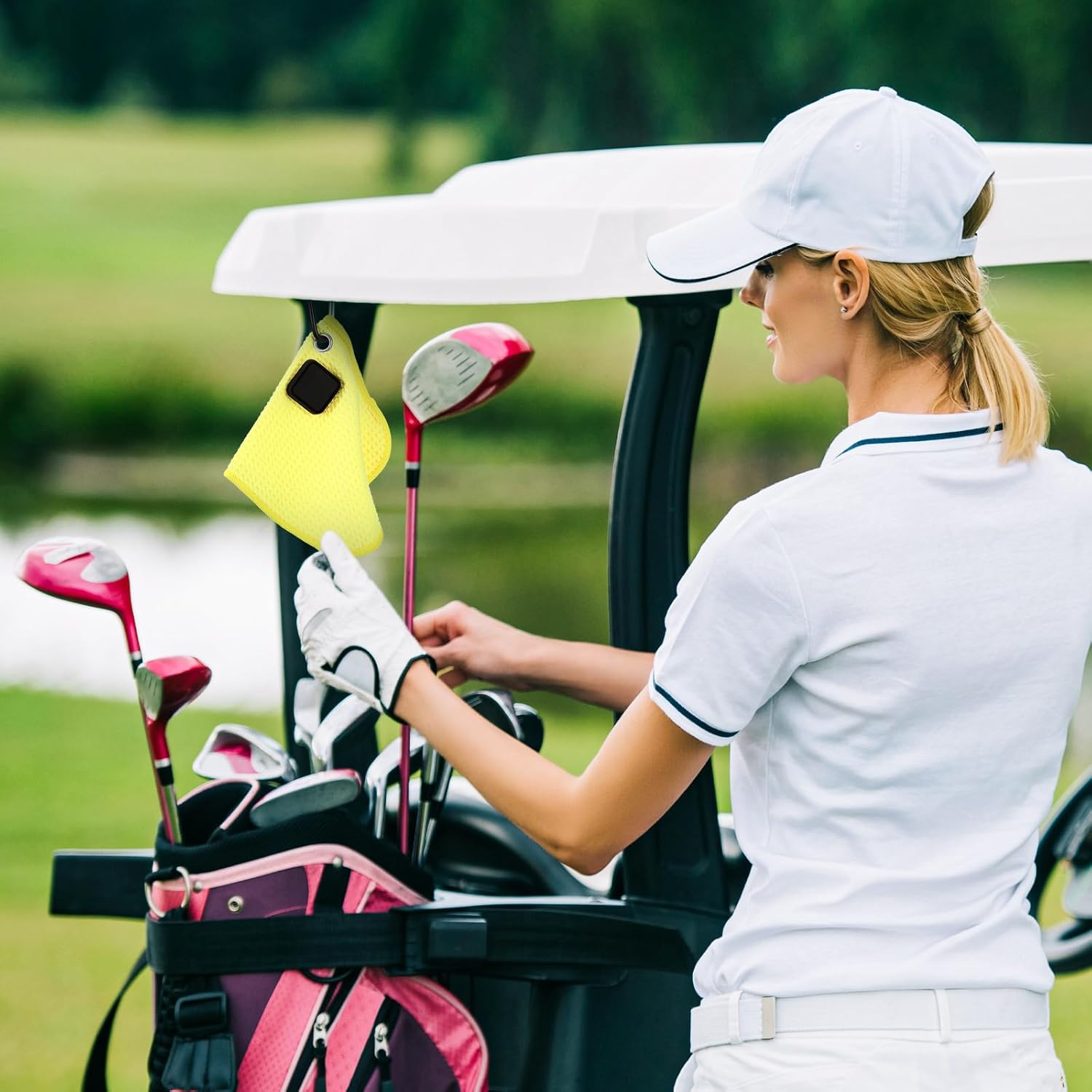 2 Pcs Small Magnetic Golf Towel with Clip 6 x 6 Inch Microfiber Waffle Towels with Carabiner Clip Strength Industrial Magnets for Golf Balls Carts or Clubs - Image 6