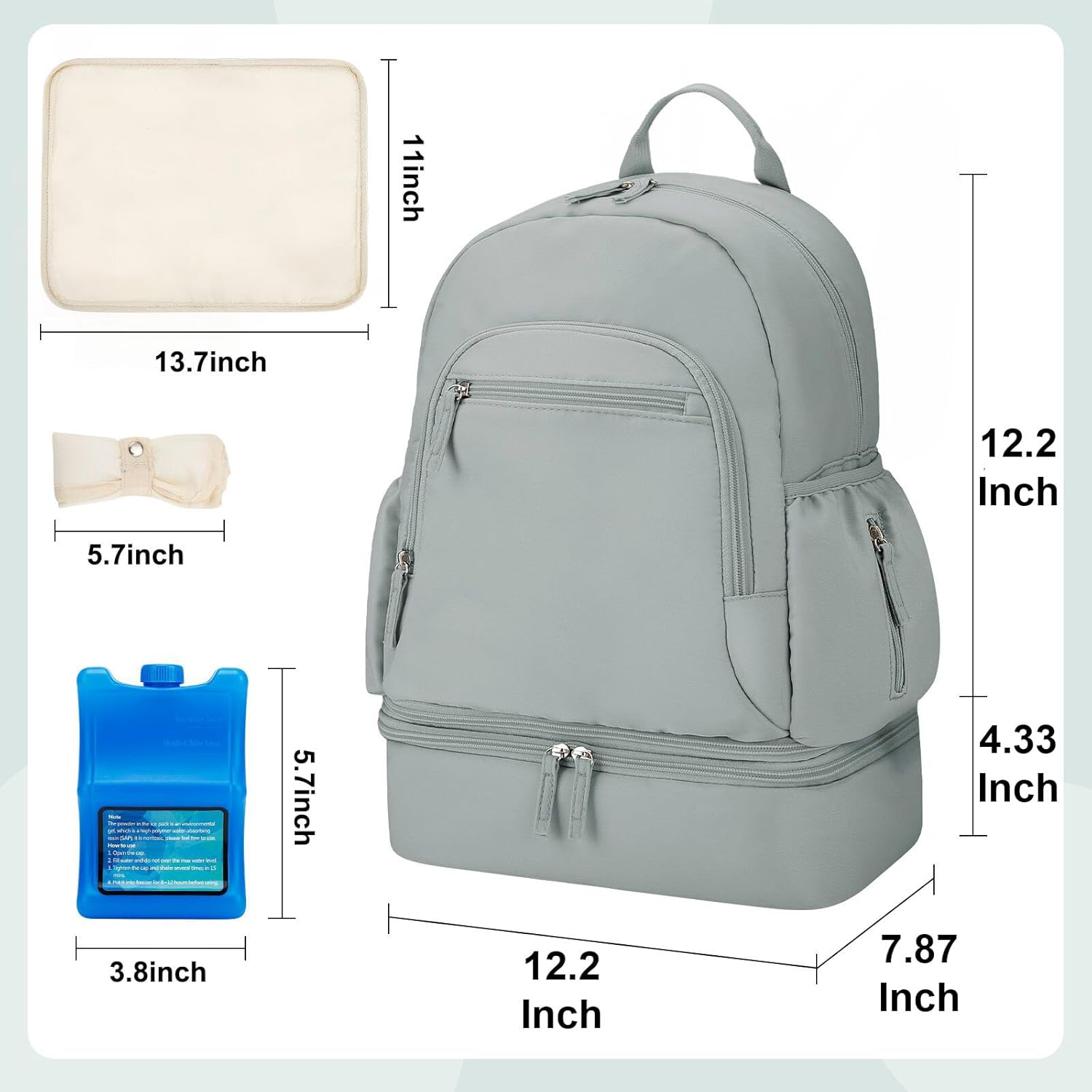 Breast Pump Backpack Fit for Spectra S1/S2 with Removable Cooler Compartment, Breast Pump Bag Fit Pump Accessories for Working & Nursing Moms, Breast Milk Cooler Bag for Travel and Family Use Grey