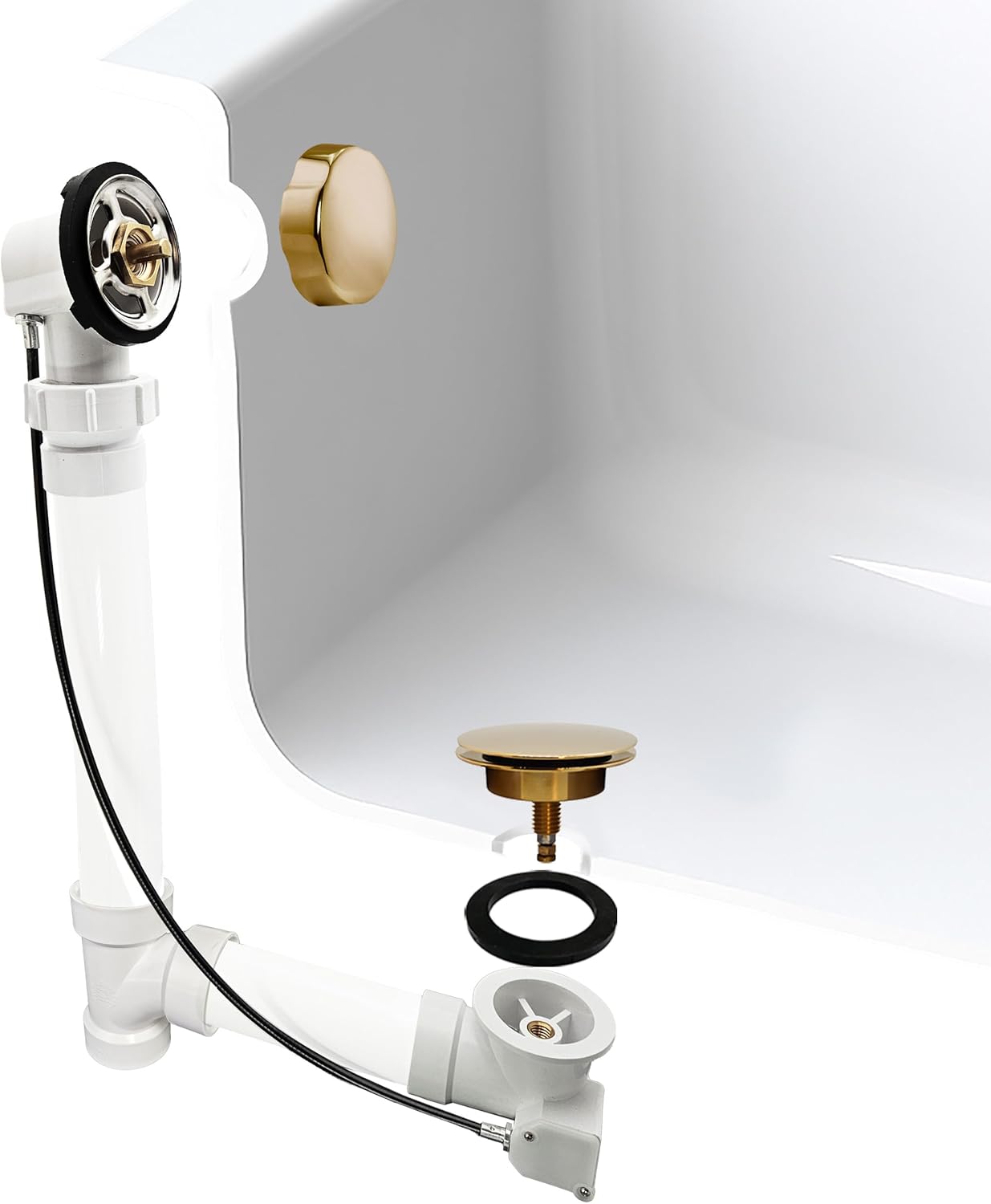 Westbrass Sch. 40 PVC 27 in. Cable Drive Bath Waste - Ball Joint Head, Polished Brass, D50P27BJ-01