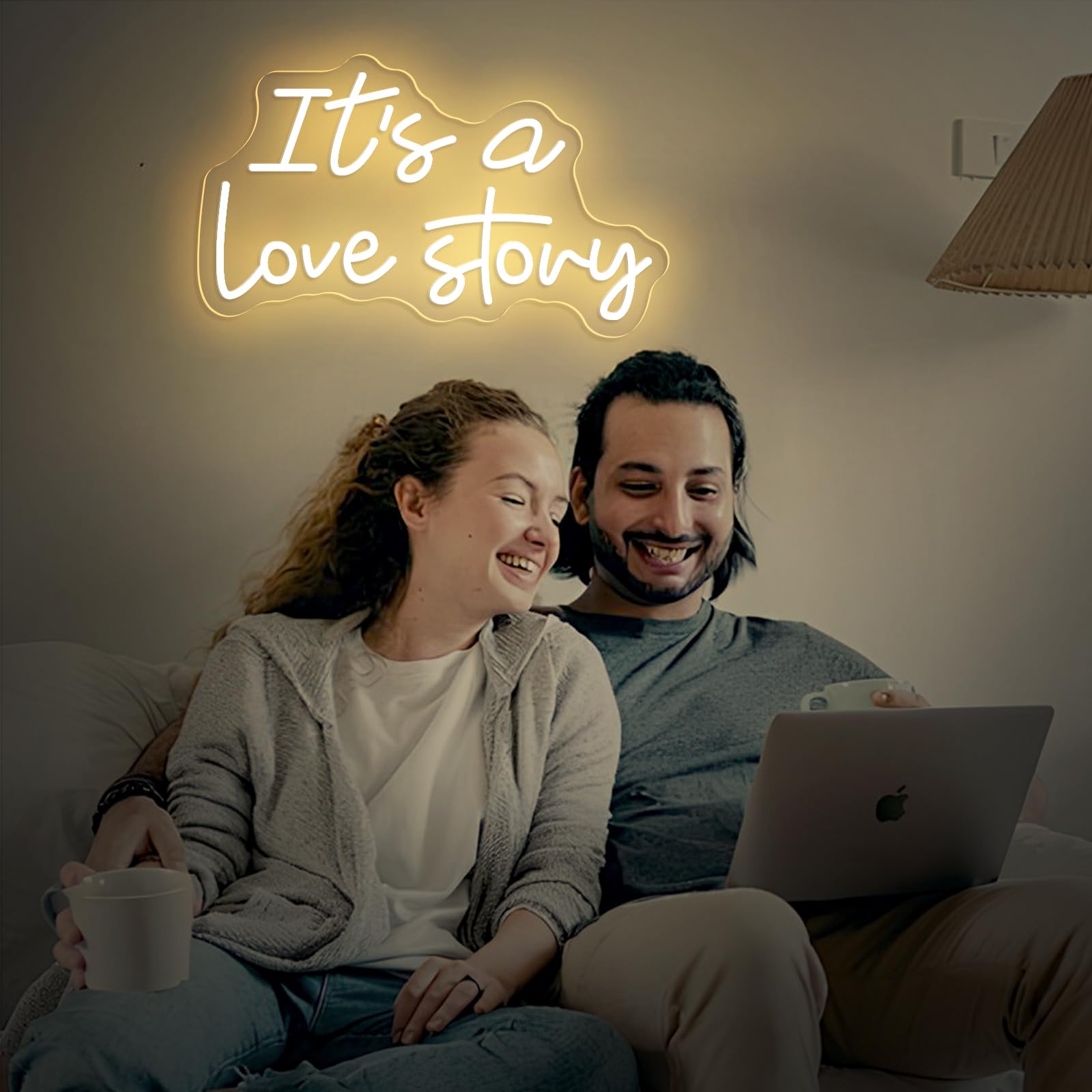 Neonowy znak LED "It's a Love Story", ciepłe białe światło