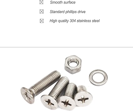 940pcs M2 M3 M4 M5 Phillips Countersunk Flat Head Machine Screws Hex Nuts Flat Washers Assortment