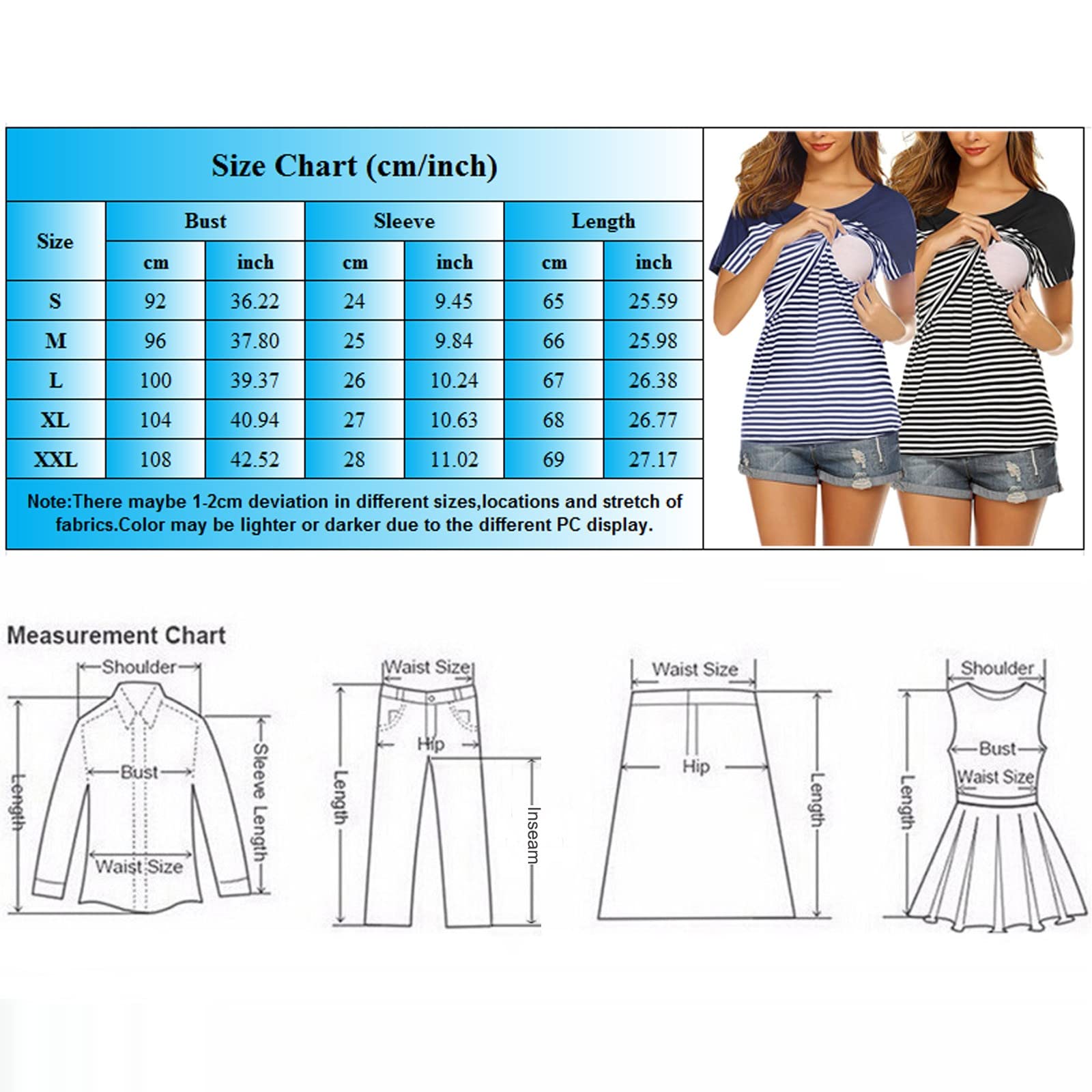 Generisch Blusa de maternidad de manga corta con cuello redondo y estampado a rayas, parte superior de fácil cuidado para madres lactantes