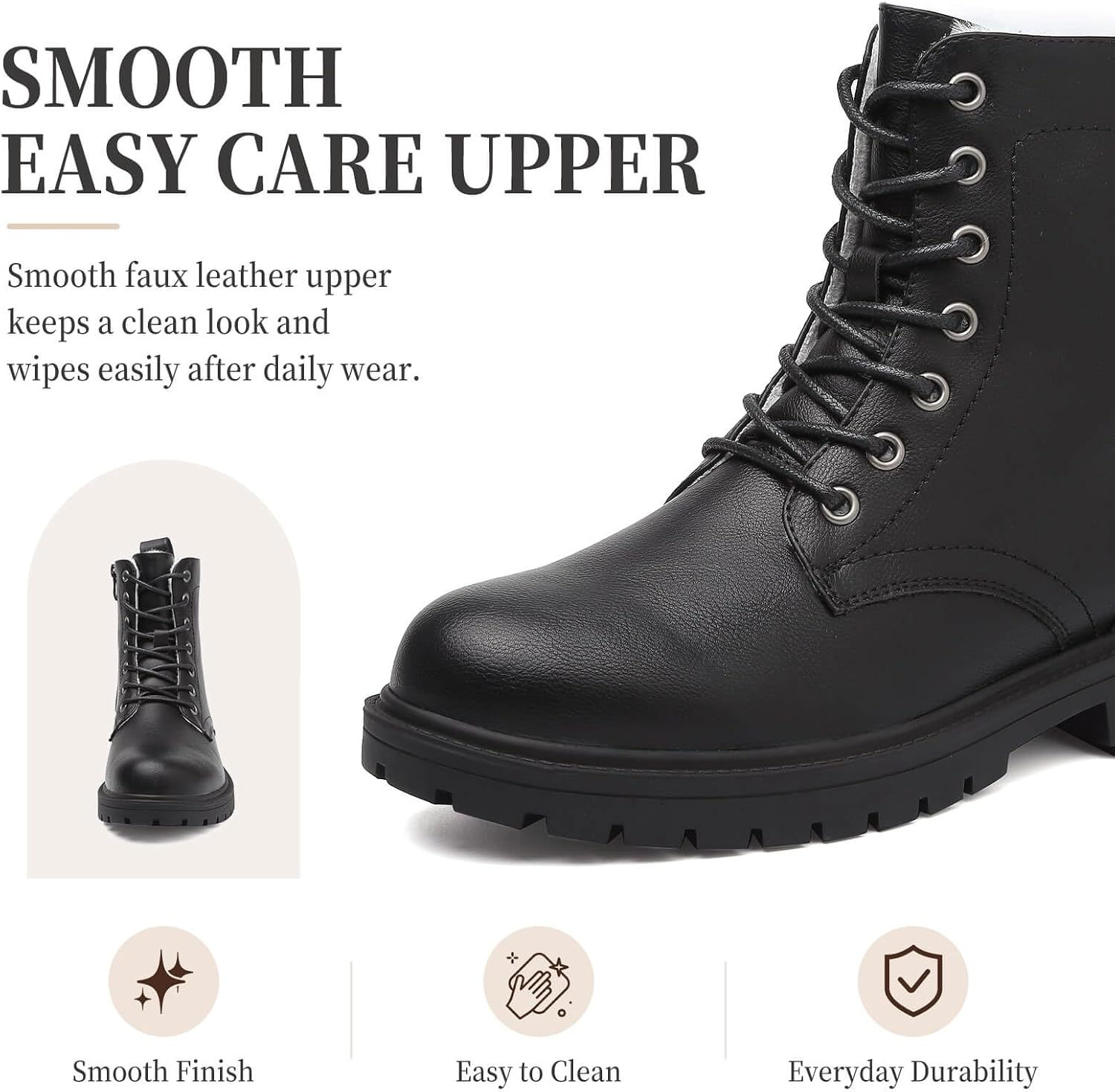 todaysunny Womens Combat Winter Boots Fur Lined Snow Boots Lace Up Side Zip