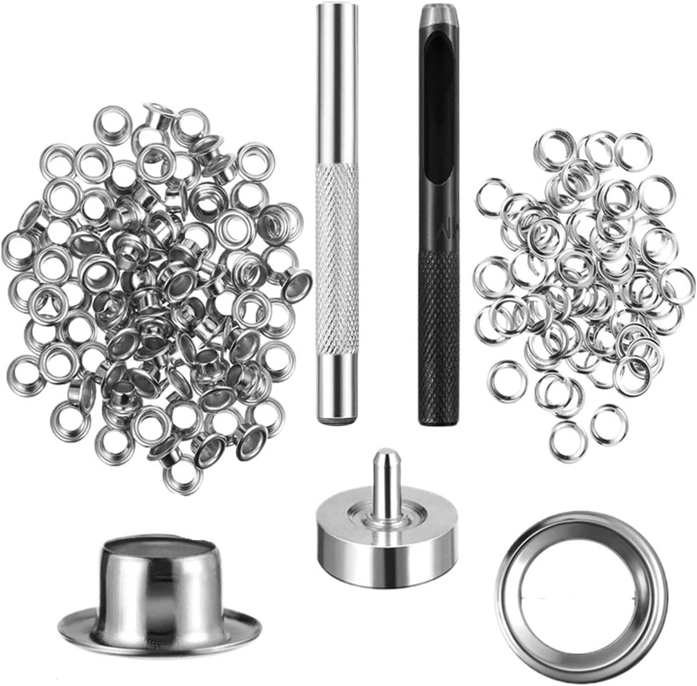 Metal Eyelets Grommets,100 Sets Grommet Kit 6/8/10/12mm with 3 Eyelet Stamping Tools for Repairing Canvas, Waterproof Cloth, Shoes, Clothing(100 Set 10 mm)