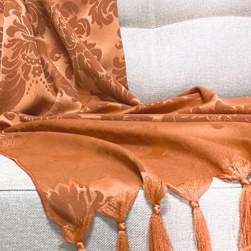 Jogo Manta Xale para Sofá Artesanal com Franjas Grande 3 Metros e 4 Capas de almofadas (149 TERRACOT