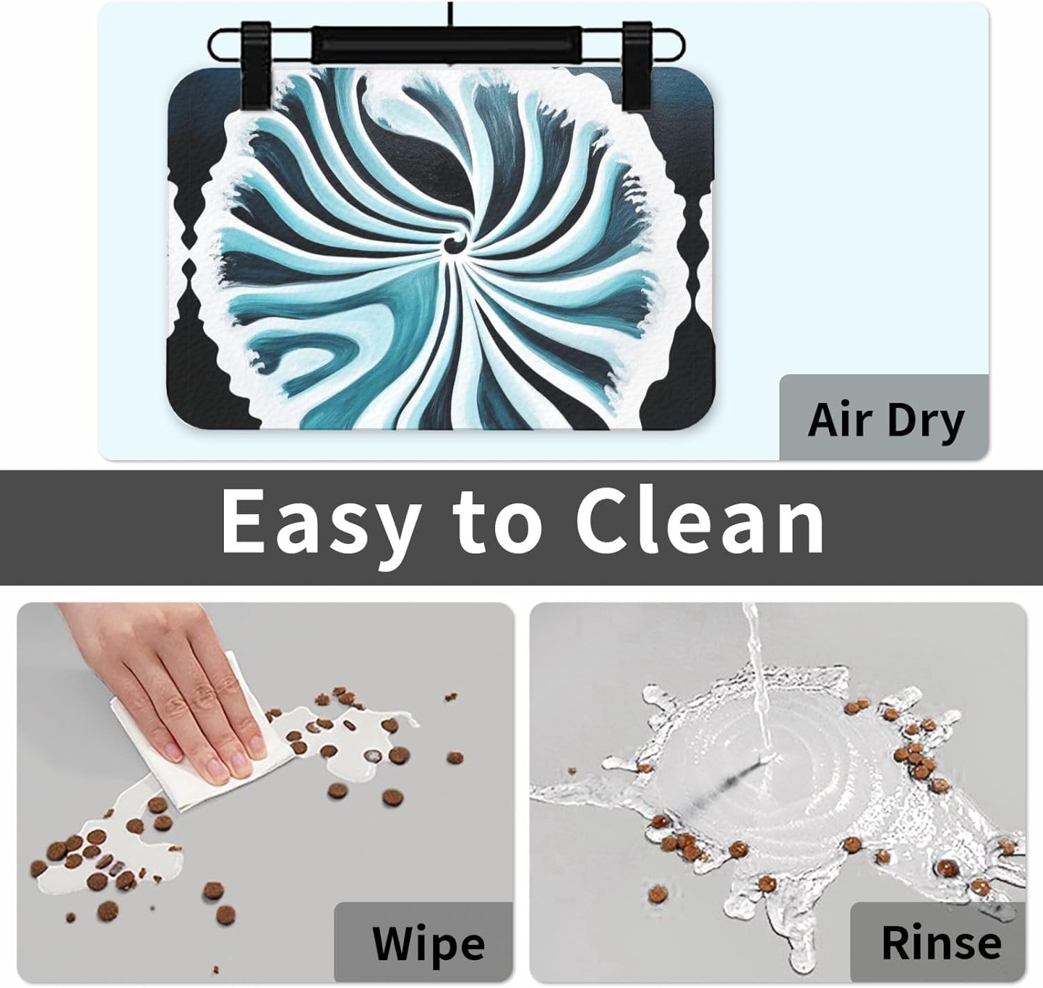 Rotating Flowers Pet Feeding Mat Dog Cat Eating Food Absorbent Leather Tablecloth for and Water Bowl Waterproof No Stains Quick Dry Non-Slip 23.62 * 15.75IN